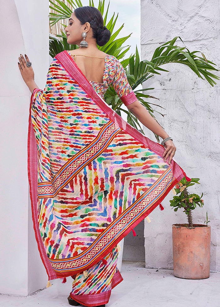 Multicolor Linen Silk Saree With Blouse Piece