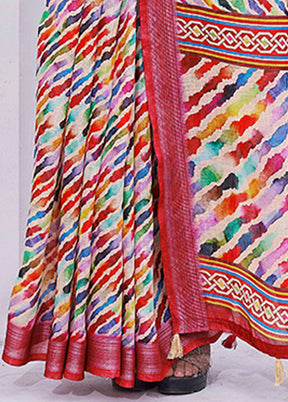 Multicolor Linen Silk Saree With Blouse Piece