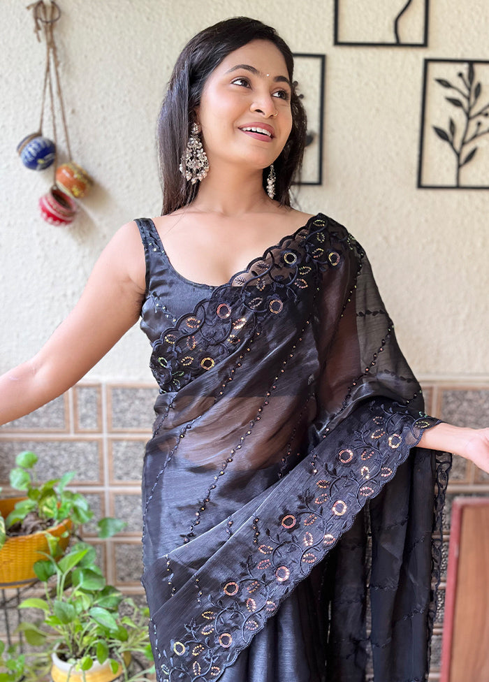 Black Dupion Silk Saree With Blouse Piece