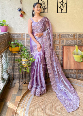 Lavender Dupion Silk Saree With Blouse Piece