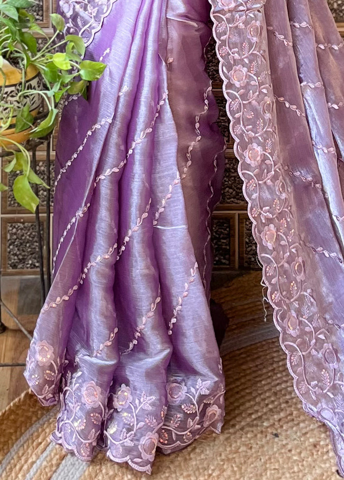 Lavender Dupion Silk Saree With Blouse Piece