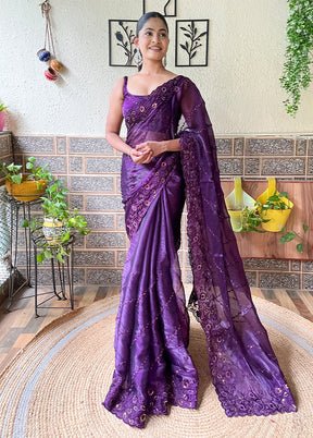 Purple Dupion Silk Saree With Blouse Piece