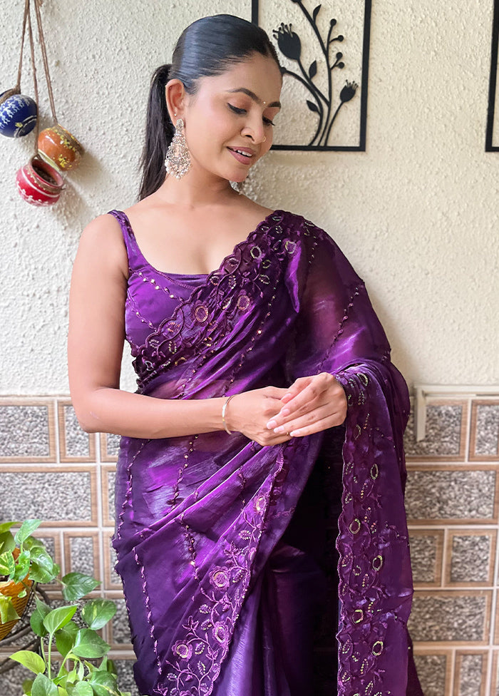 Purple Dupion Silk Saree With Blouse Piece