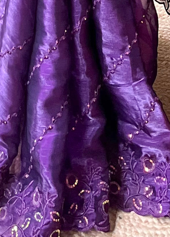 Purple Dupion Silk Saree With Blouse Piece