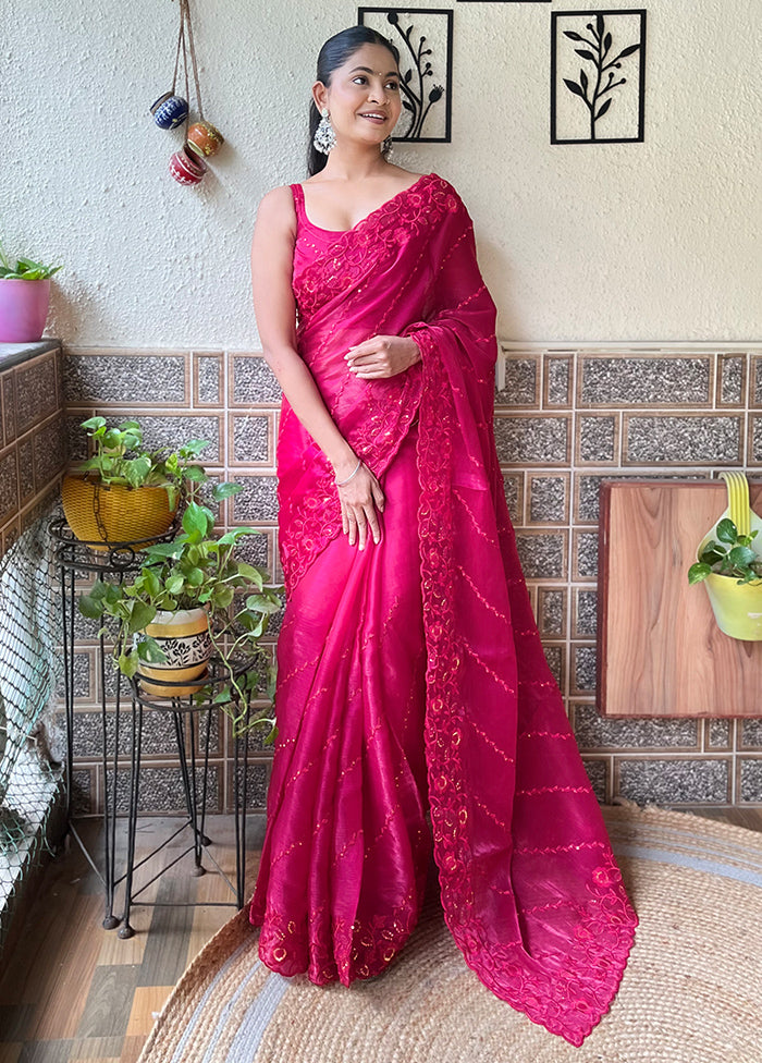 Pink Dupion Silk Saree With Blouse Piece