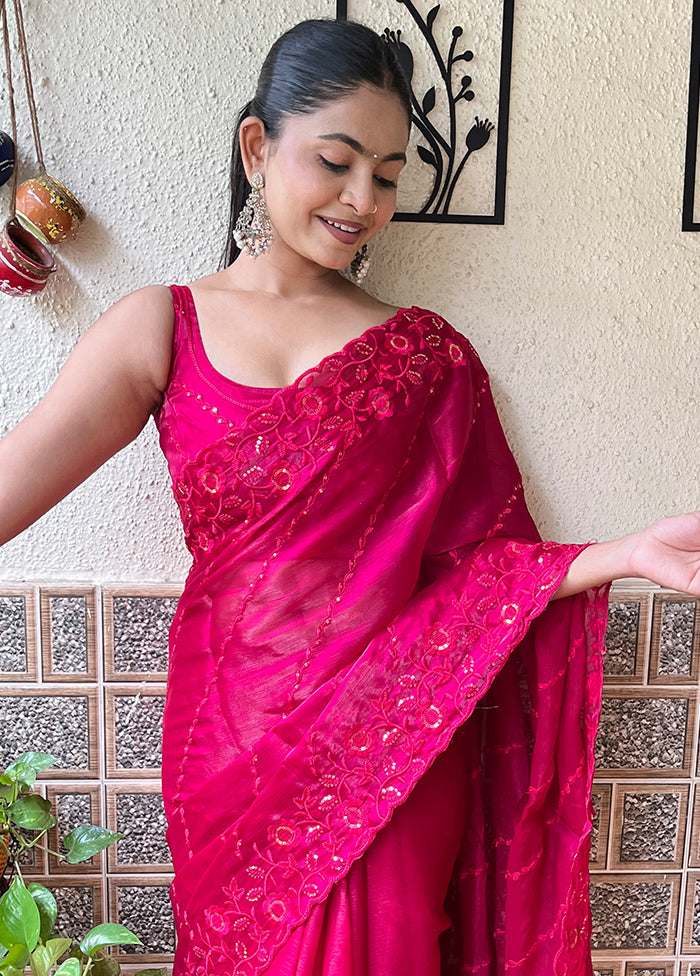 Pink Dupion Silk Saree With Blouse Piece