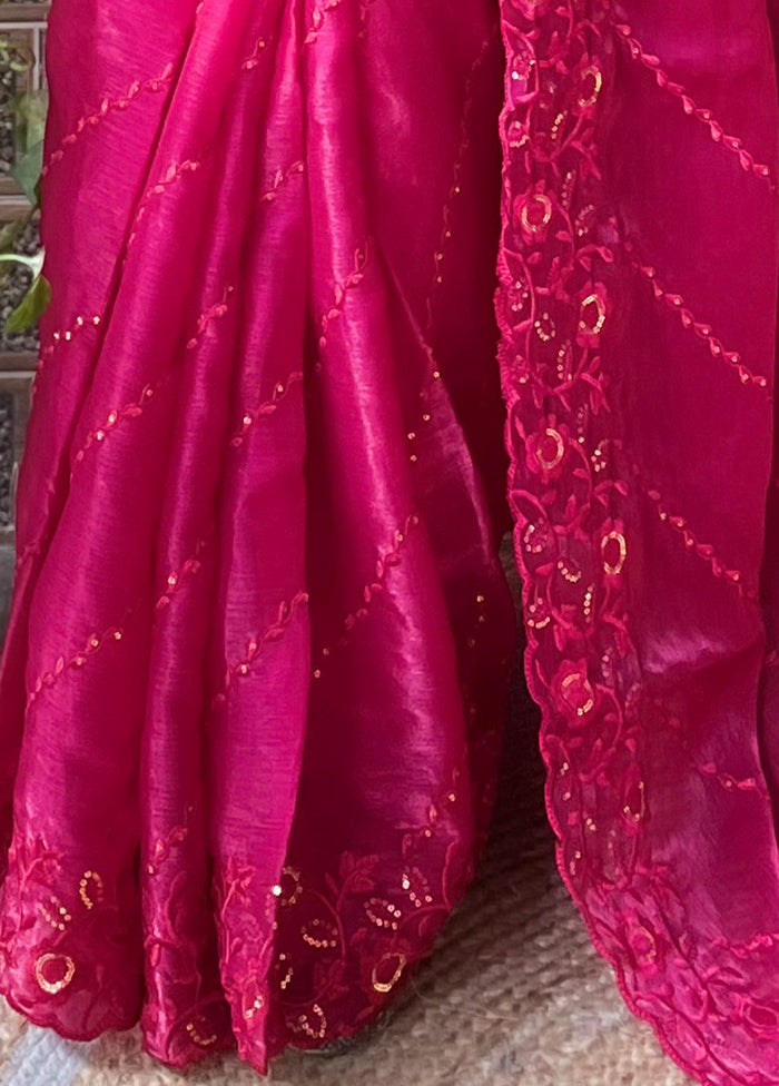 Pink Dupion Silk Saree With Blouse Piece