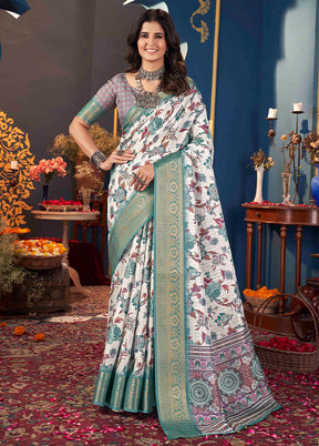 White Dupion Silk Saree With Blouse Piece