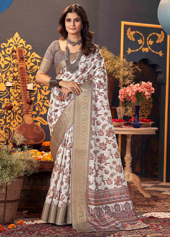 White Dupion Silk Saree With Blouse Piece