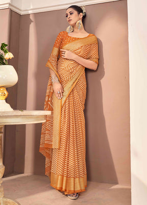 Orange Chiffon Silk Saree With Blouse Piece