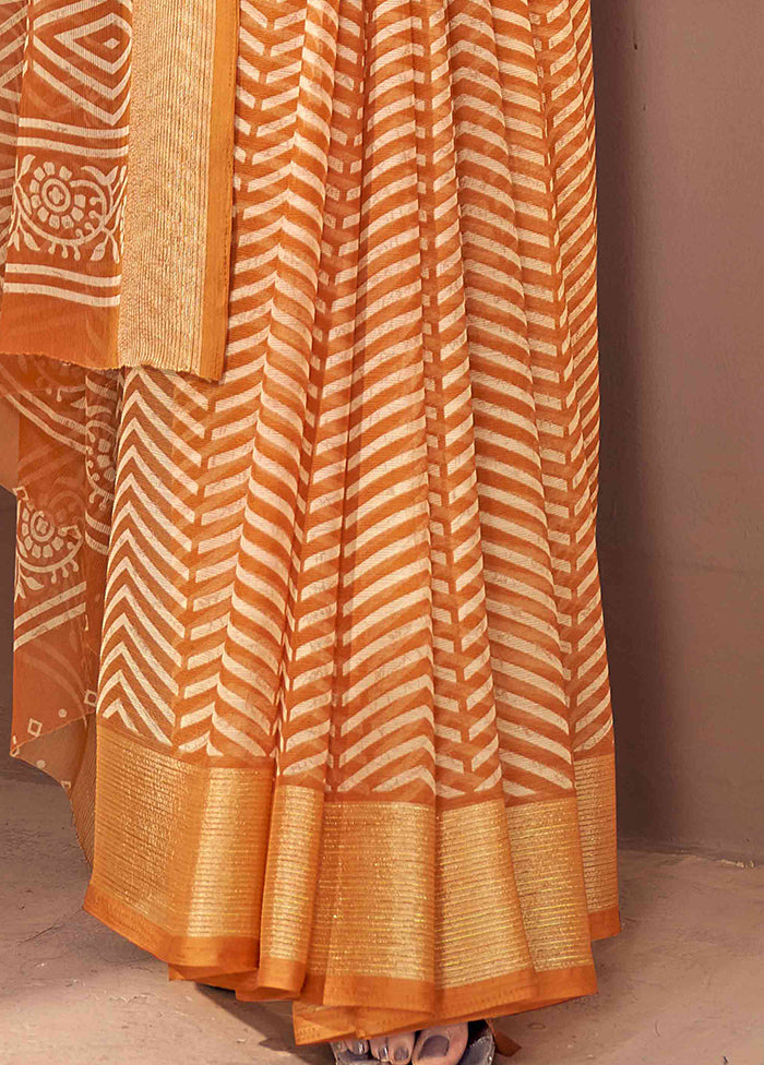 Orange Chiffon Silk Saree With Blouse Piece