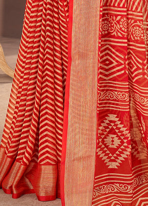 Red Chiffon Silk Saree With Blouse Piece