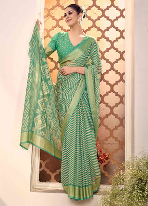 Sea Green Chiffon Silk Saree With Blouse Piece