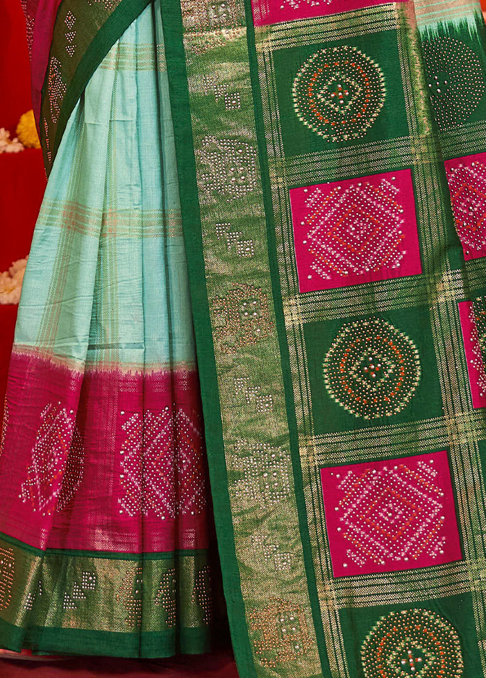 Sky Blue Tussar Silk Saree With Blouse Piece