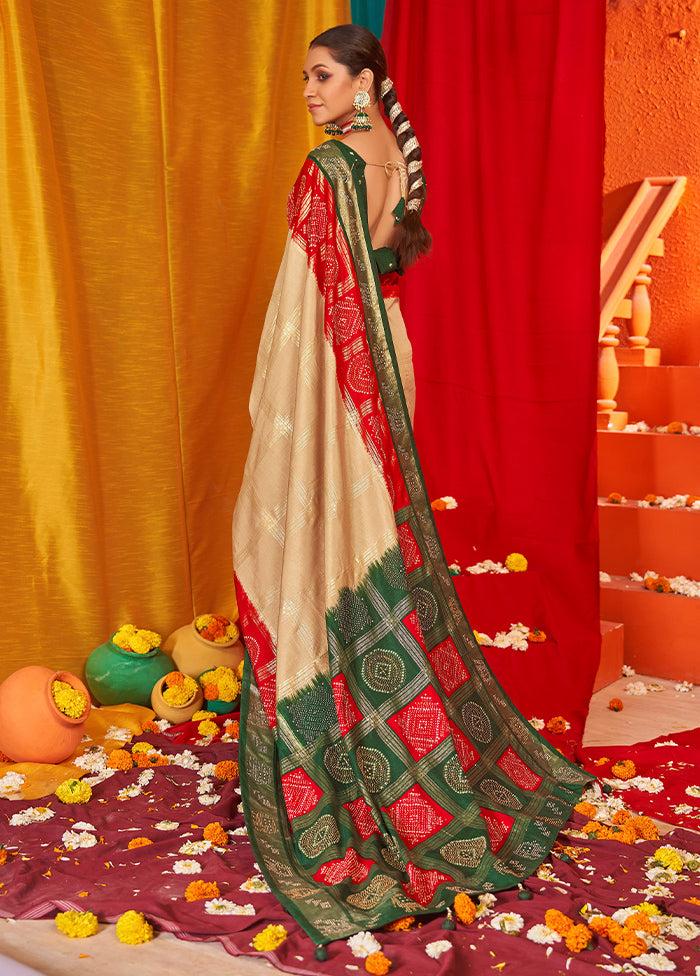 Beige Tussar Silk Saree With Blouse Piece