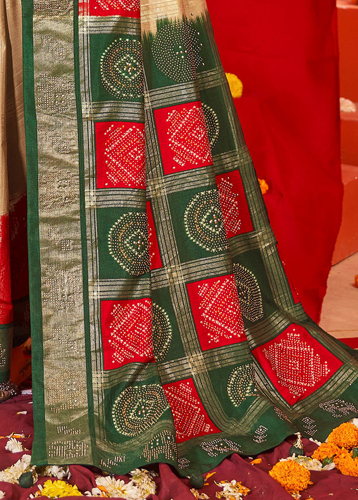 Beige Tussar Silk Saree With Blouse Piece