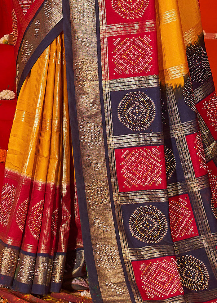 Gold Tussar Silk Saree With Blouse Piece