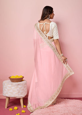 Rose Pink Organza Saree With Blouse Piece