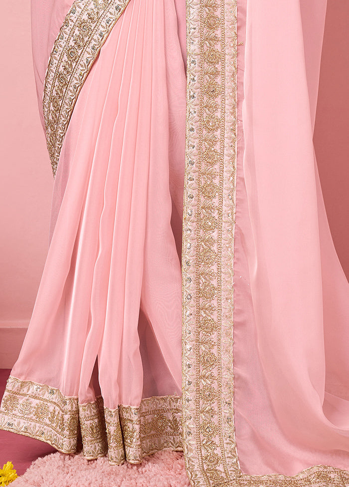 Rose Pink Organza Saree With Blouse Piece