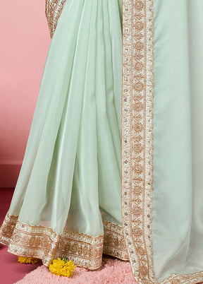 Sea Green Organza Saree With Blouse Piece