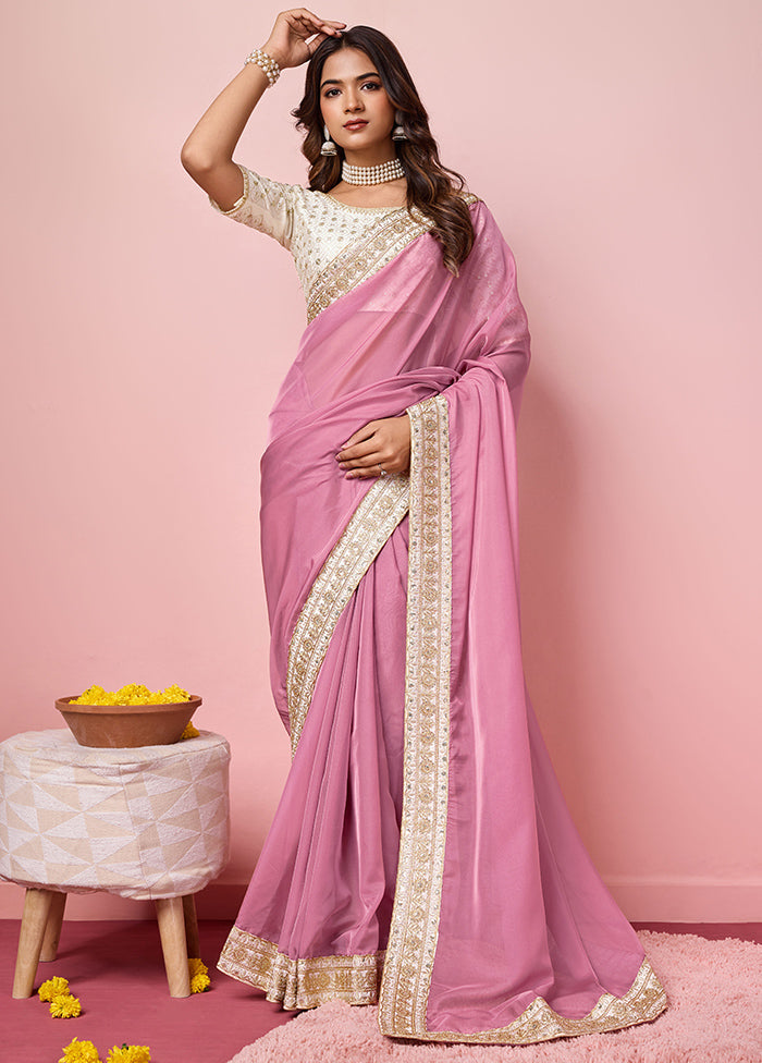 Pink Organza Saree With Blouse Piece