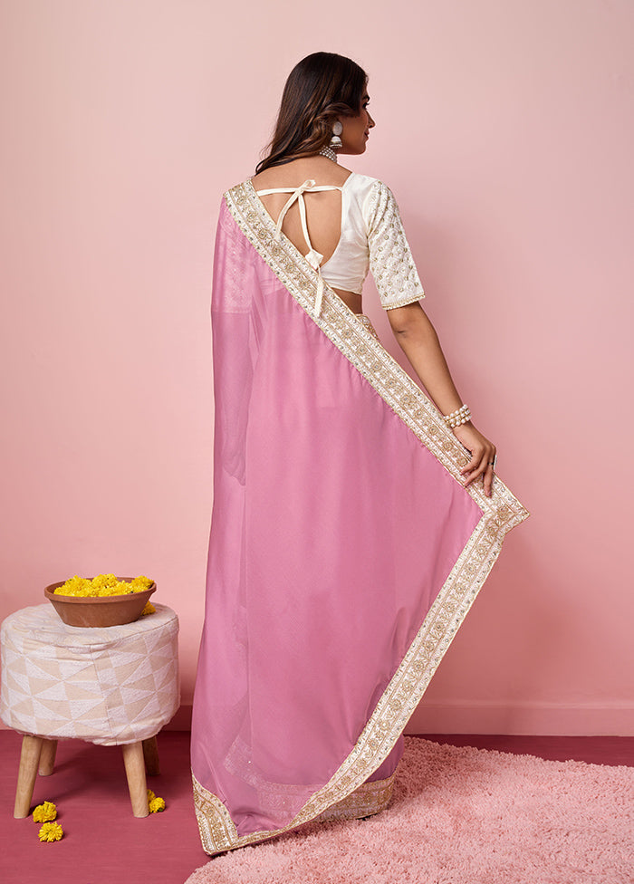 Pink Organza Saree With Blouse Piece