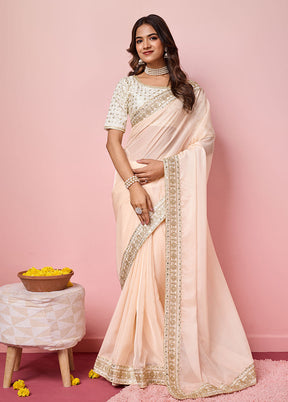 Peach Organza Saree With Blouse Piece