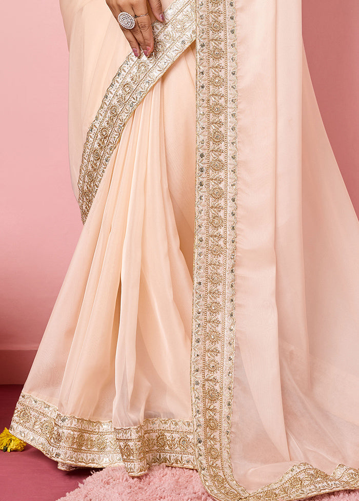 Peach Organza Saree With Blouse Piece