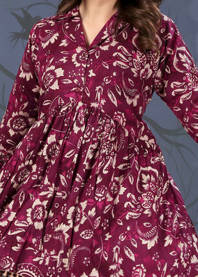2 Pc Burgundy Readymade Rayon Coord Set