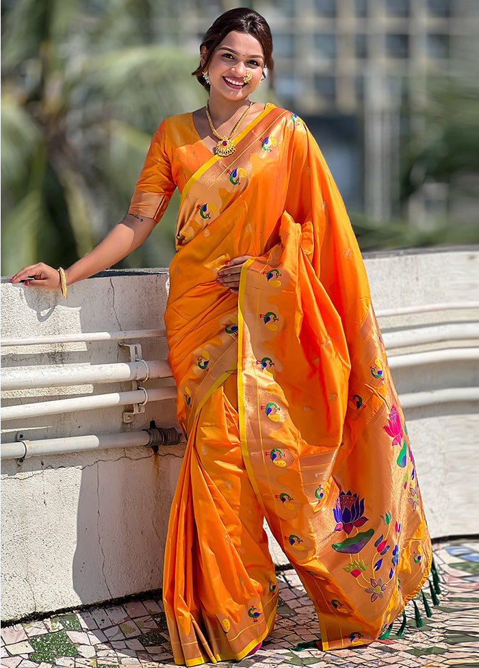 Orange Spun Silk Saree With Blouse Piece