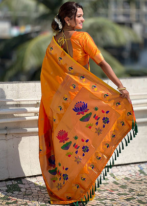 Orange Spun Silk Saree With Blouse Piece