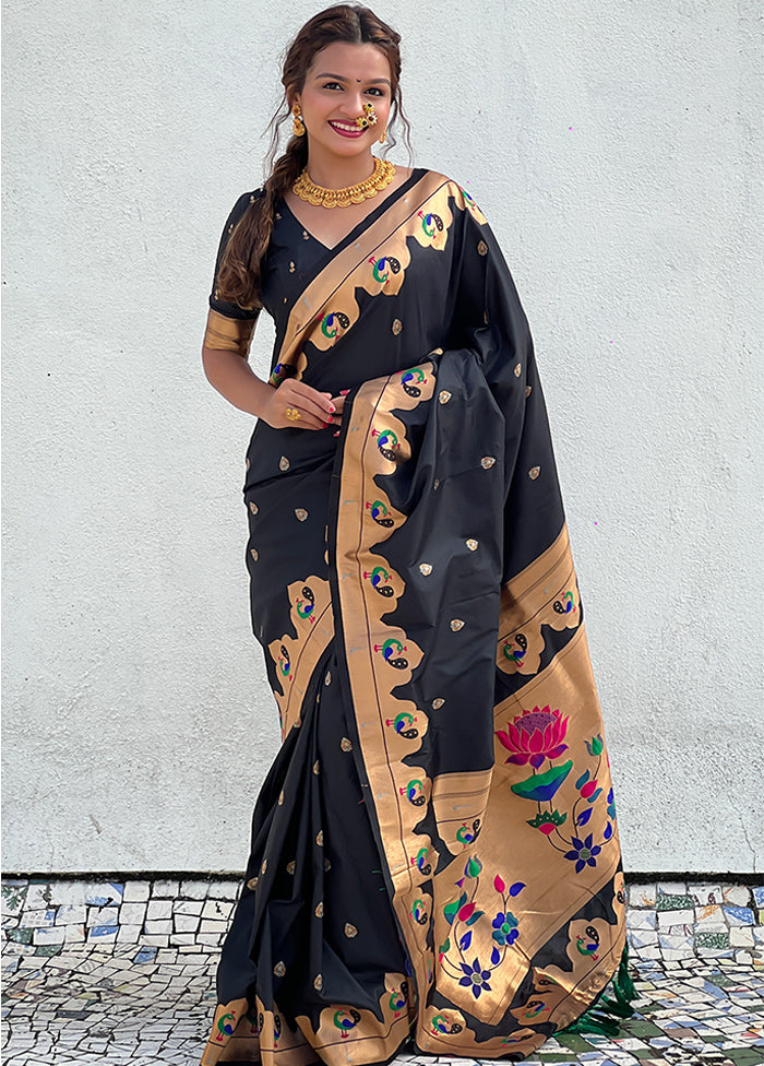 Black Spun Silk Saree With Blouse Piece