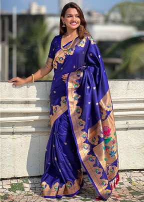 Blue Spun Silk Saree With Blouse Piece