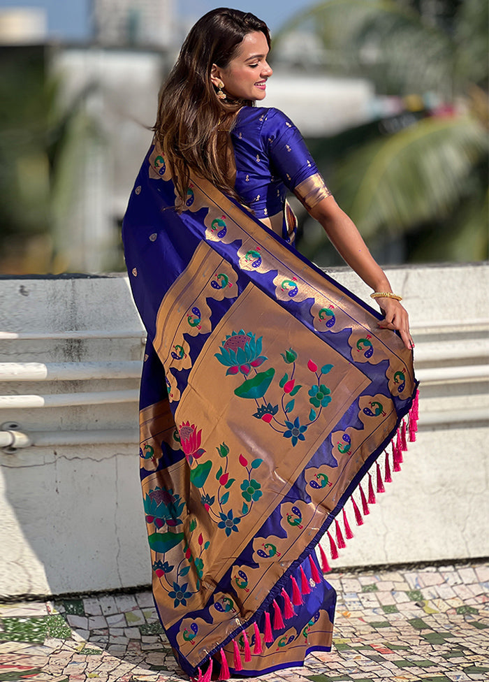 Blue Spun Silk Saree With Blouse Piece