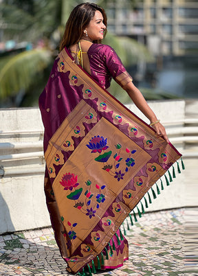 Magenta Spun Silk Saree With Blouse Piece