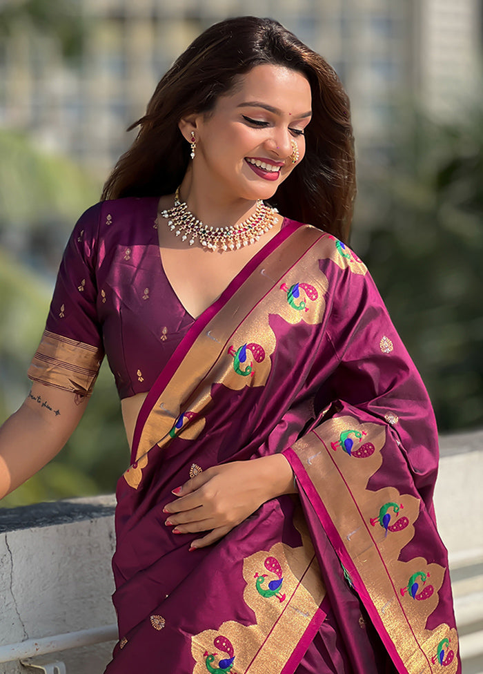 Magenta Spun Silk Saree With Blouse Piece