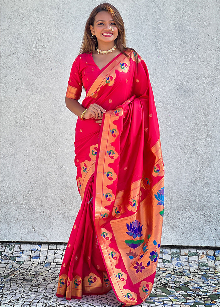 Red Spun Silk Saree With Blouse Piece