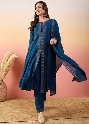 3 Pc Blue Readymade Silk Suit Set