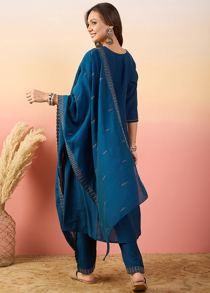 3 Pc Blue Readymade Silk Suit Set