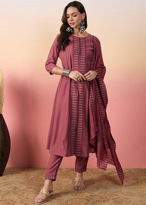 3 Pc Pink Readymade Silk Suit Set