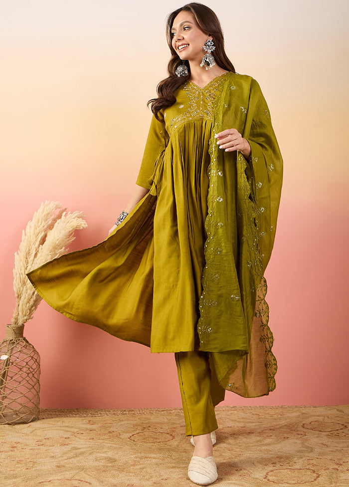 3 Pc Mustard Readymade Silk Suit Set