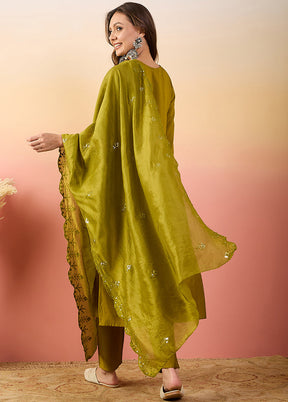 3 Pc Mustard Readymade Silk Suit Set