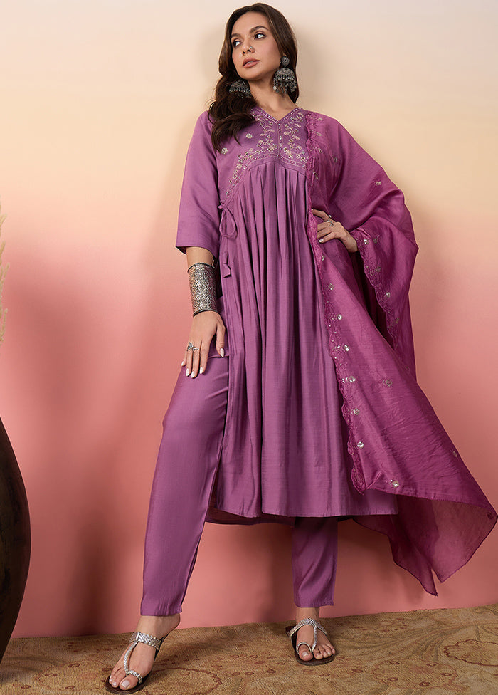 3 Pc Purple Readymade Silk Suit Set