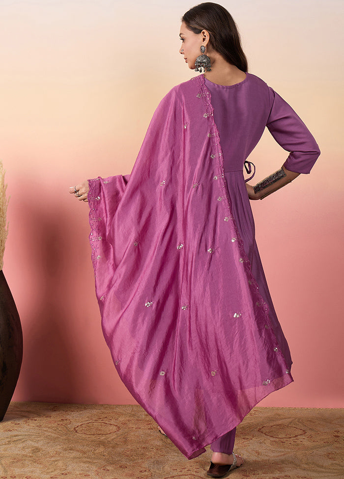 3 Pc Purple Readymade Silk Suit Set