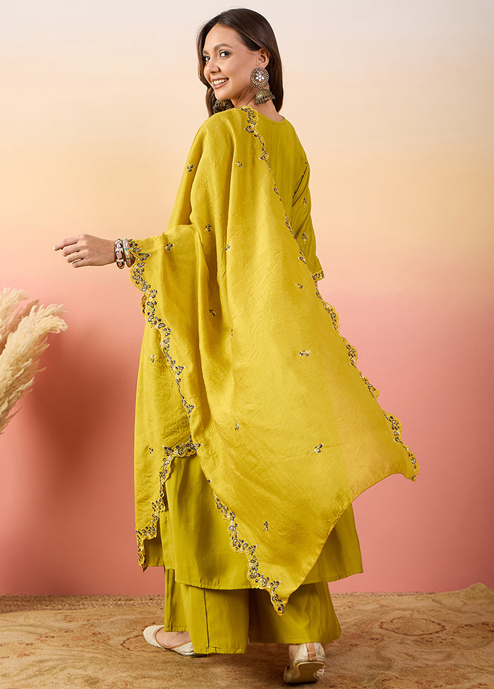 3 Pc Yellow Readymade Silk Suit Set