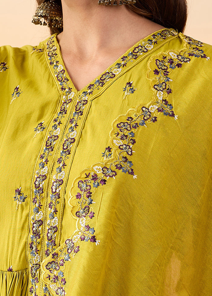 3 Pc Yellow Readymade Silk Suit Set