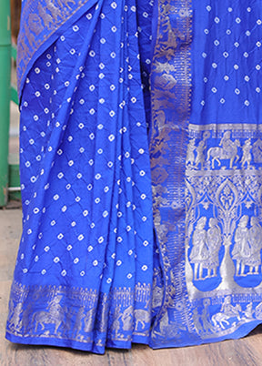 Blue Spun Silk Saree With Blouse Piece