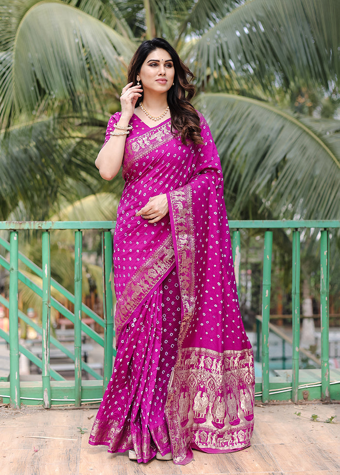 Purple Spun Silk Saree With Blouse Piece