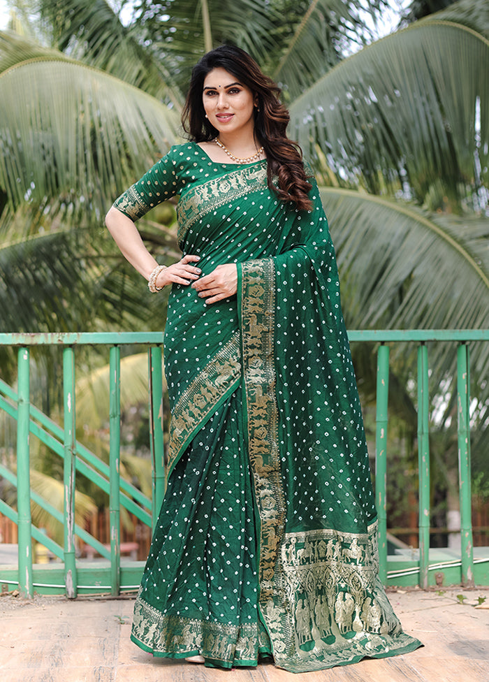 Green Spun Silk Saree With Blouse Piece