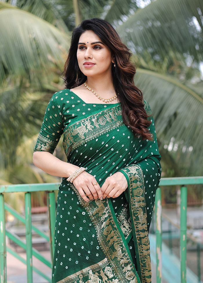 Green Spun Silk Saree With Blouse Piece